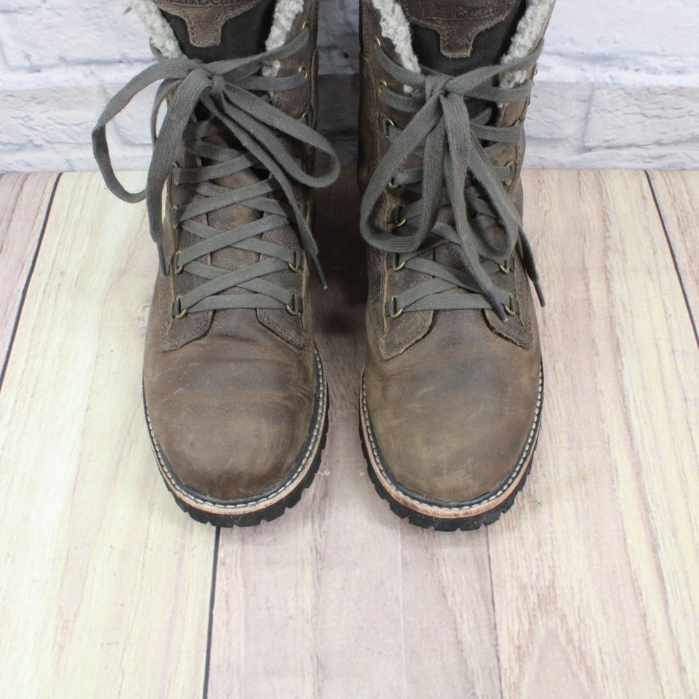 LL BEAN Brown Leather Fleece Lined Vibram Winter Ankle Boots Size 7 M - Picture 5 of 9